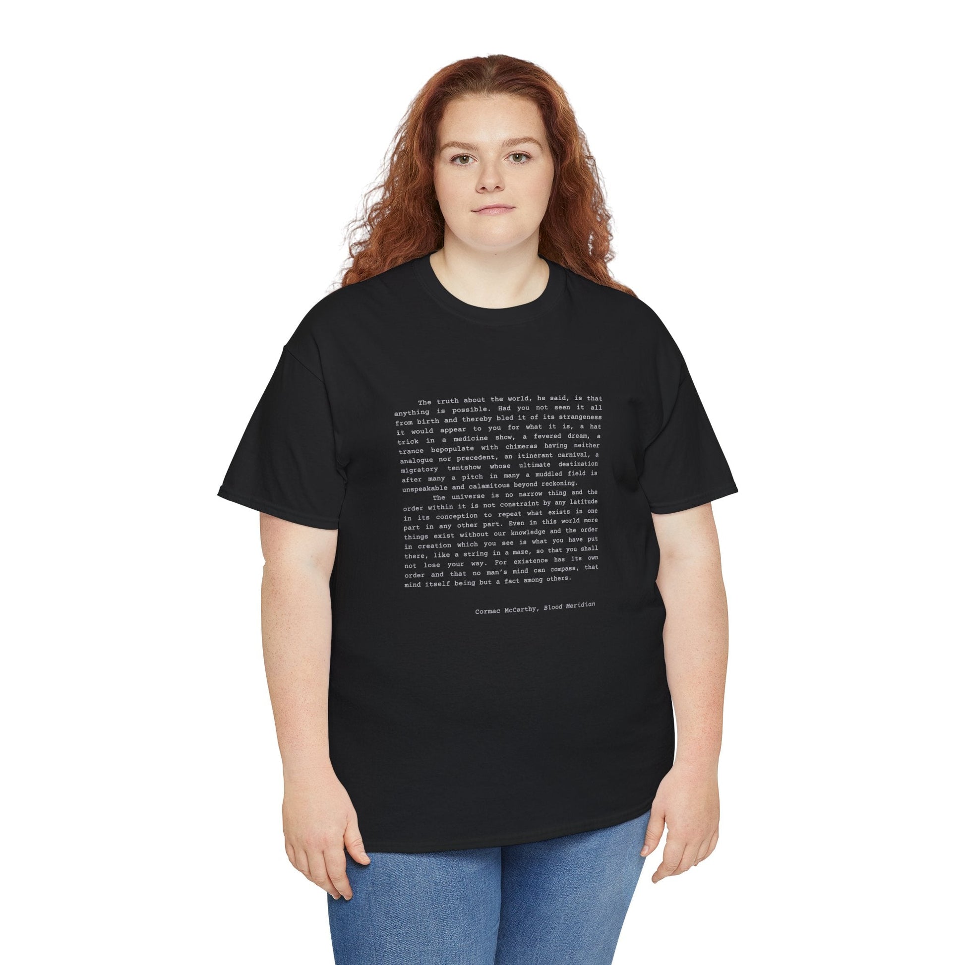 Cormac McCarthy Blood Meridian quote t-shirt for book lovers and dark academia enthusiasts.