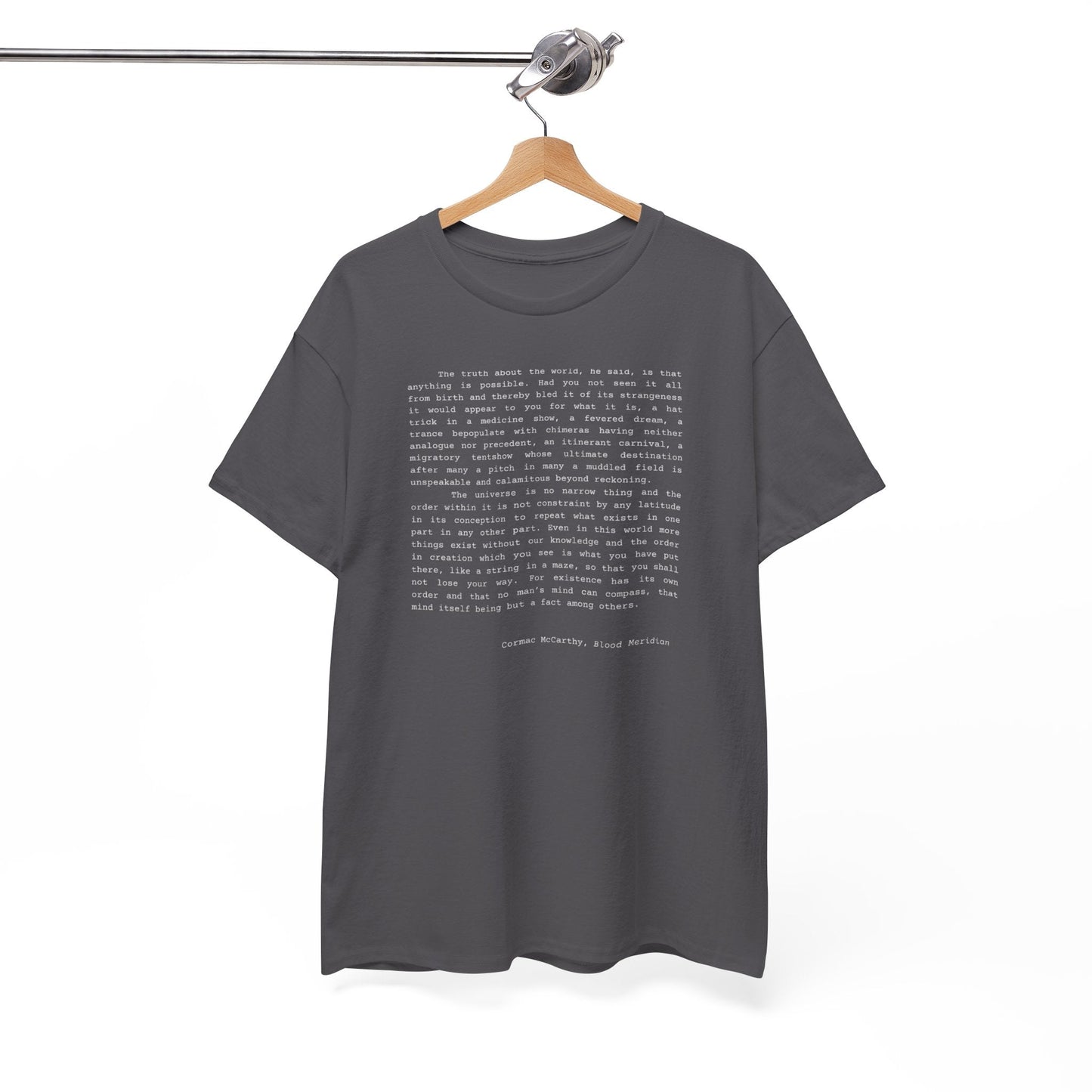 Cormac McCarthy Blood Meridian quote t-shirt for book lovers and dark academia enthusiasts.