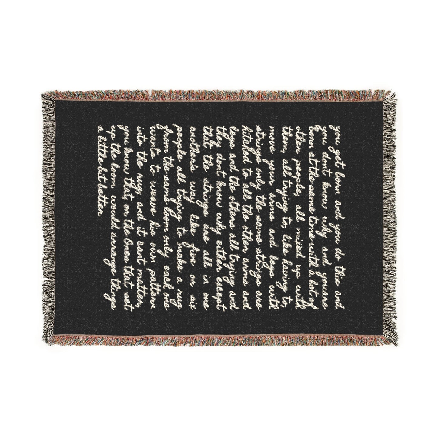 William Faulkner Absalom Absalom quote woven blanket with colorful fringed edges, ideal for book lovers.