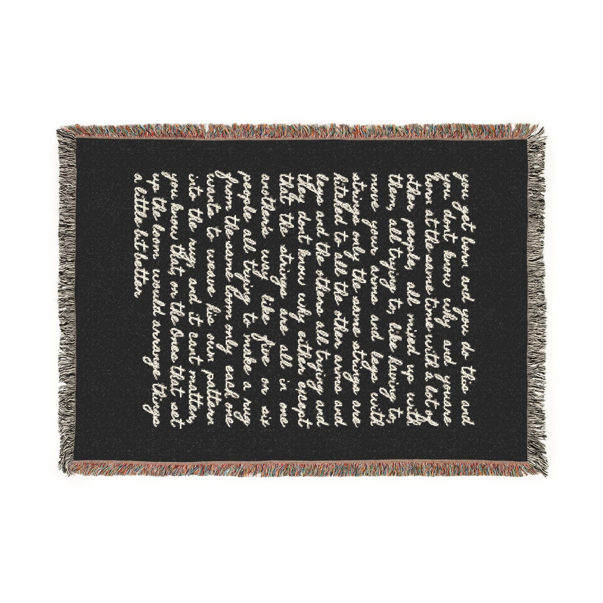 William Faulkner Absalom Absalom quote woven blanket with colorful fringed edges, ideal for book lovers.