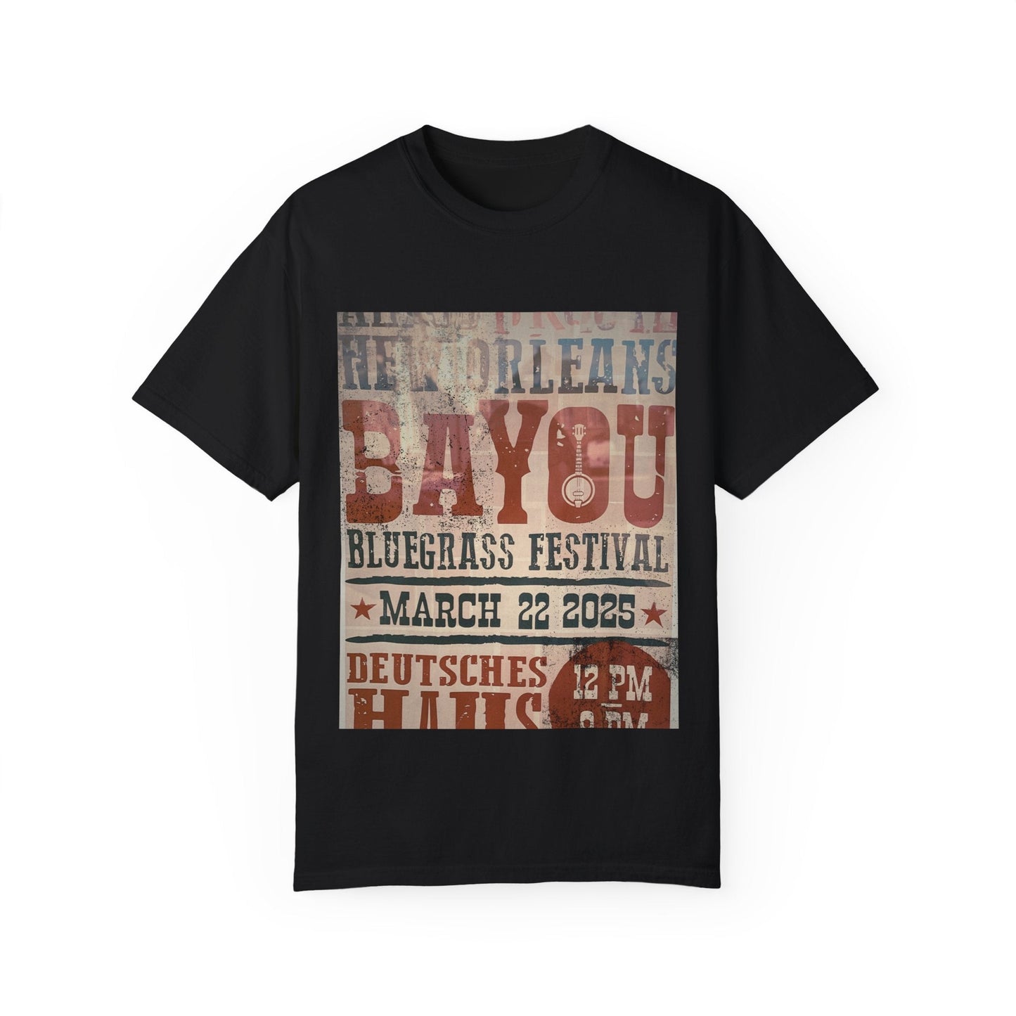 Vintage New Orleans Bayou Blues Festival T-Shirt, retro style, perfect for music lovers and festival-goers.