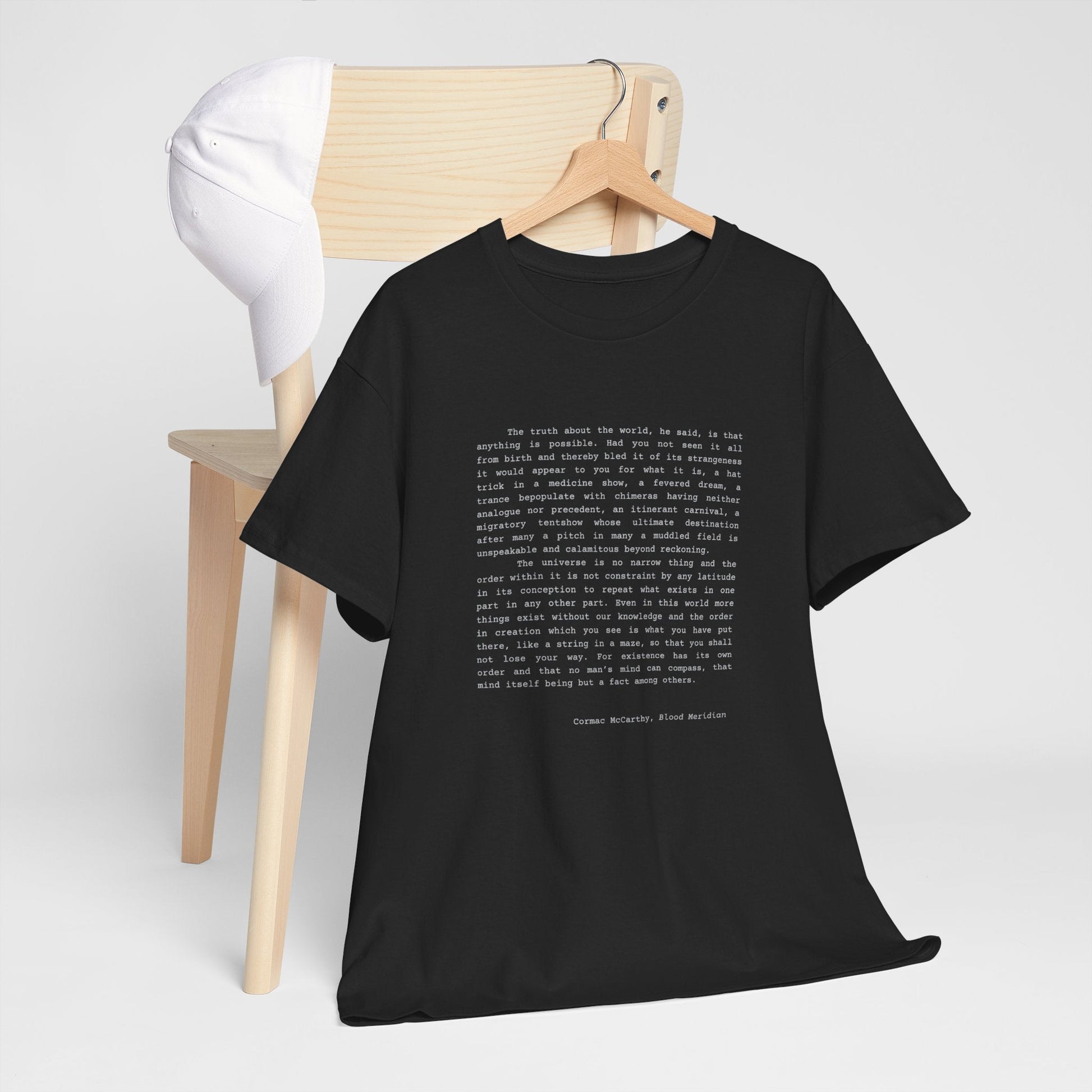 Cormac McCarthy Blood Meridian quote t-shirt for book lovers and dark academia enthusiasts.