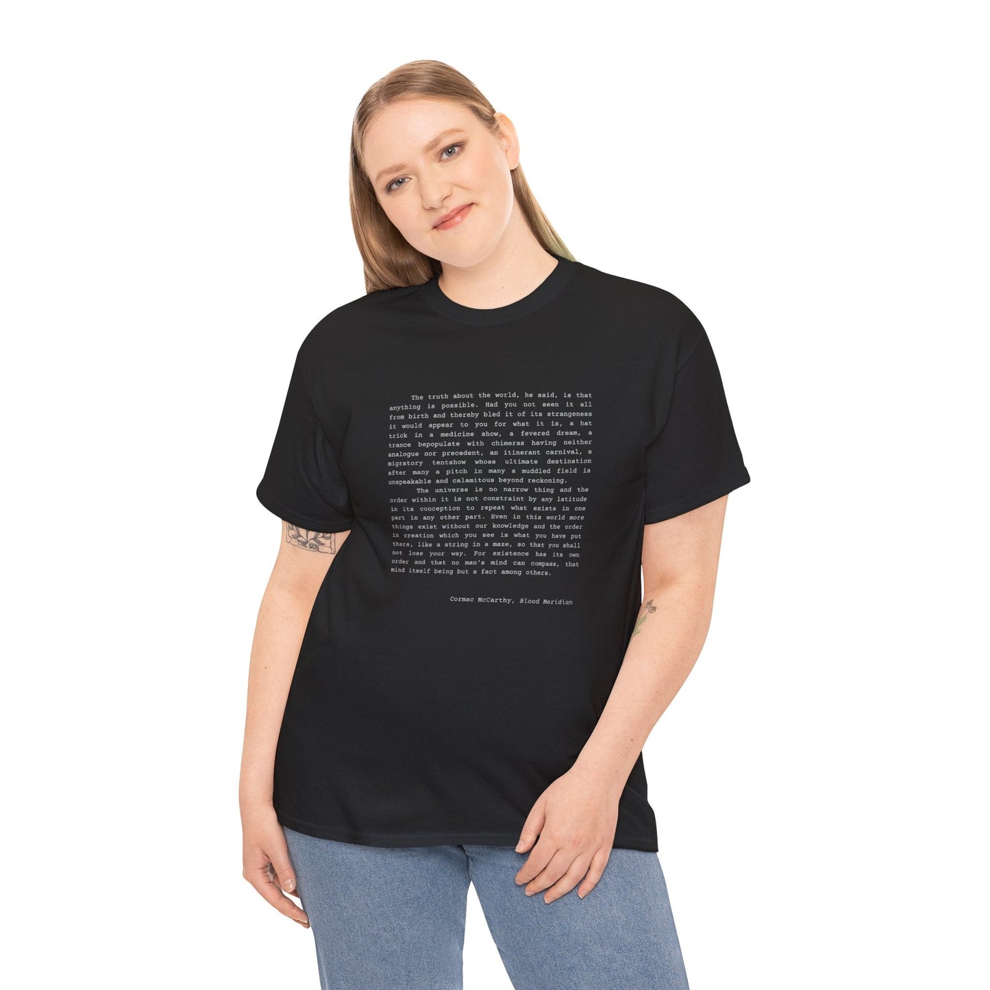 Cormac McCarthy Blood Meridian quote t-shirt for book lovers and dark academia enthusiasts.