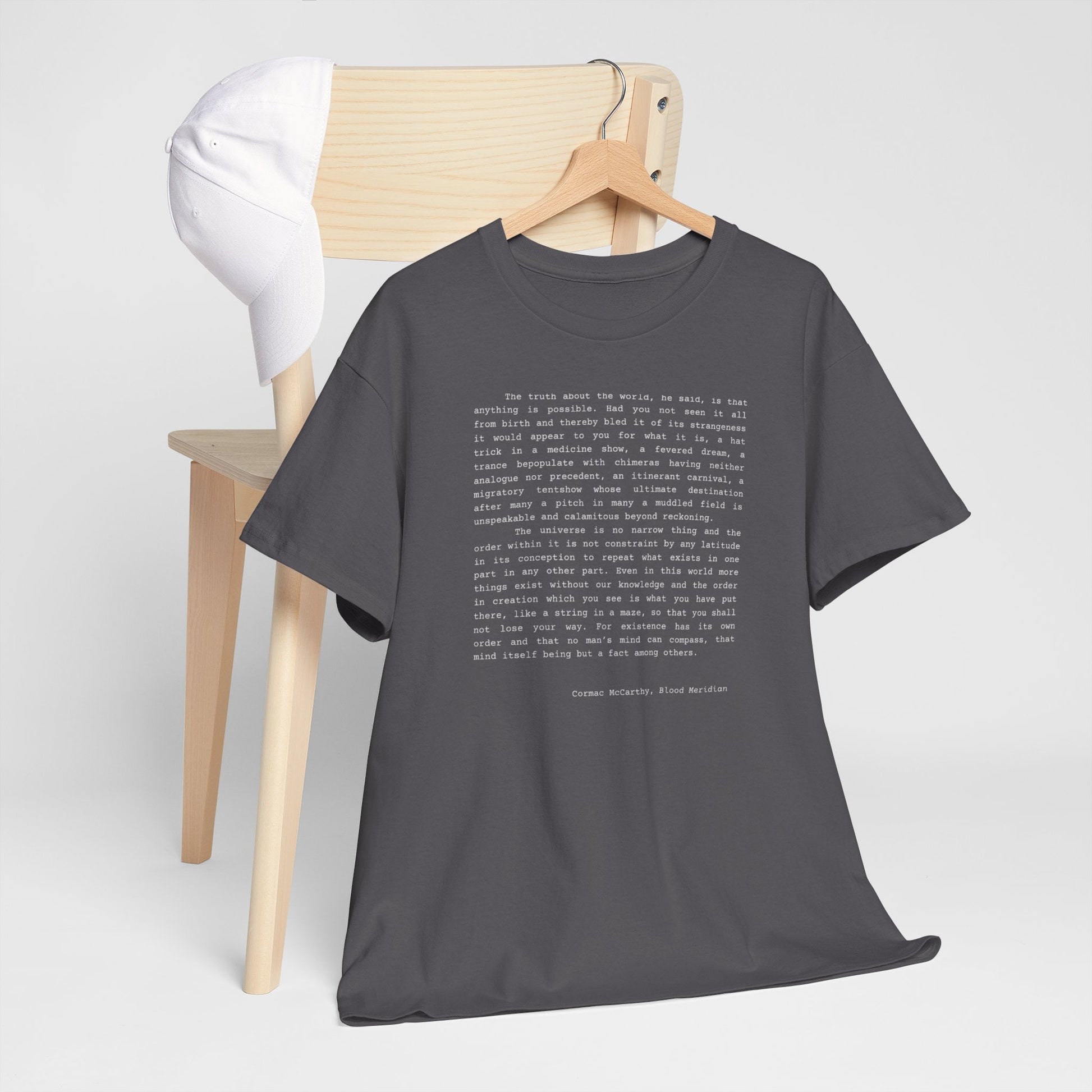 Cormac McCarthy Blood Meridian quote t-shirt for book lovers and dark academia enthusiasts.