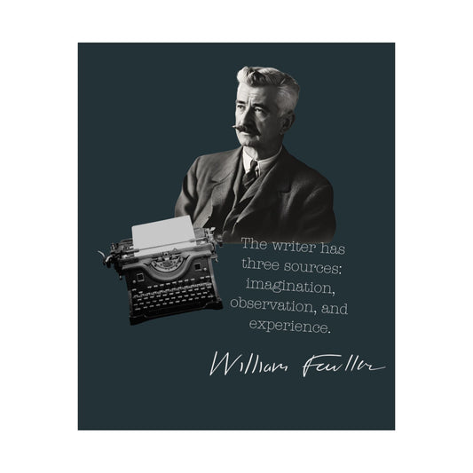 William Faulkner quote poster with a typewriter design, ideal for literary enthusiasts.